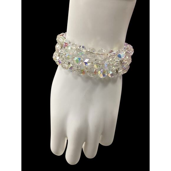 VTG Bracelet Women’s 1 Size Crystal Beads Wrap Around Type 3 Strands Iridescent - Picture 1 of 5